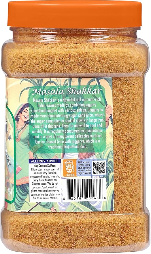 Rani Masala Shakkar (Indian Spiced Jaggery Powder) Unrefined Raw Cane Sugar 17.5oz (1.1lbs) 500g