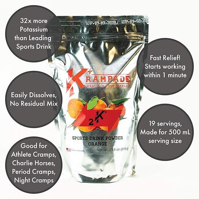 Electrolytes Powder Potassium Supplement - 2000 mg K+, >2X More Than Coconut Water | Cramp Relief