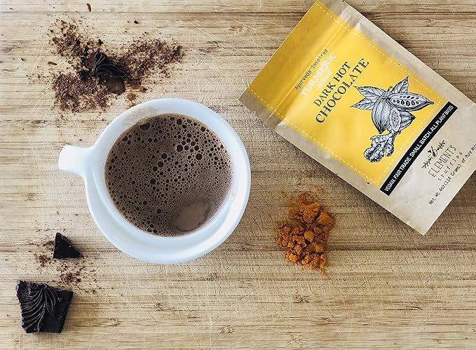 Elements Truffles Turmeric Dark Hot Chocolate - Heavy Metal Tested - All-Natural, Handmade Dark