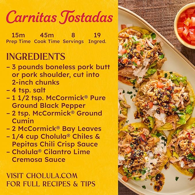 Cholula Chili Crisp Sauce, Chiles & Pepitas, Crunchy Topping for Tacos, Tostadas, Eggs, Pizza and