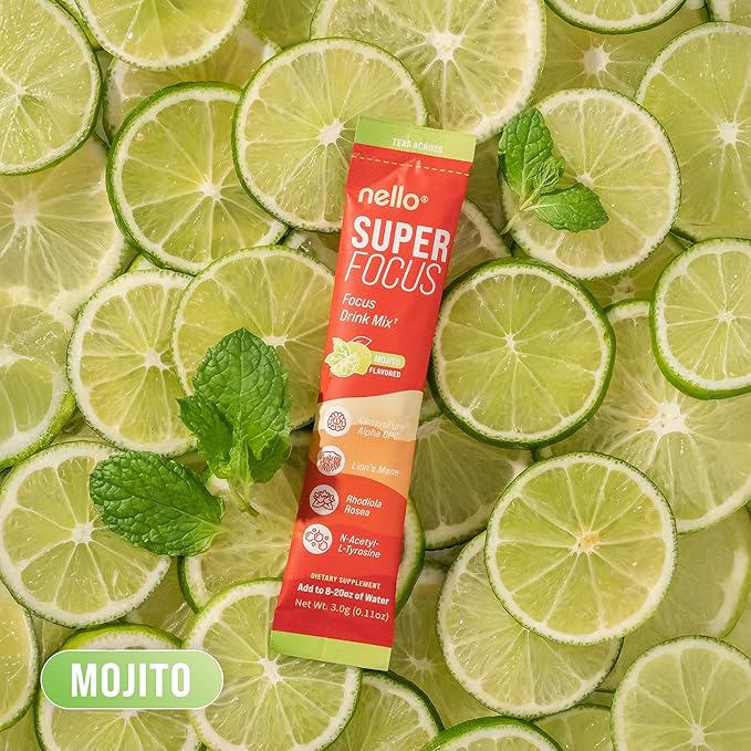 SuperFocus Mojito ??Nootropic Focus Drink Mix, 20 On-The-Go Packets, Alpha GPC, Lion?™s Mane