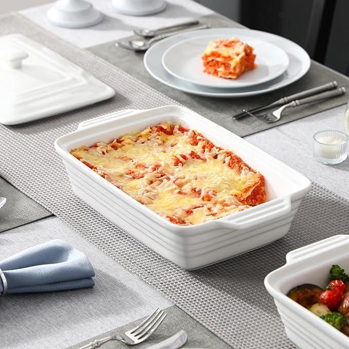 MALACASA 4.4 Quart Baking Dish With Lid, Porcelain Casserole dish with Lid, 13 x 9 Lasagna Pan Deep