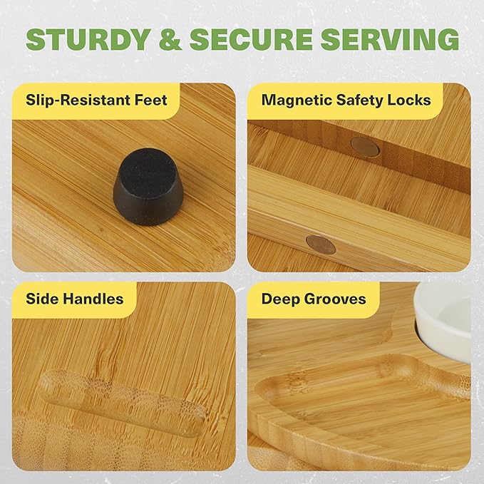Dynamic Gear Charcuterie Boards with Drawers - Expandable Bamboo Cheese Board Set with Stainless