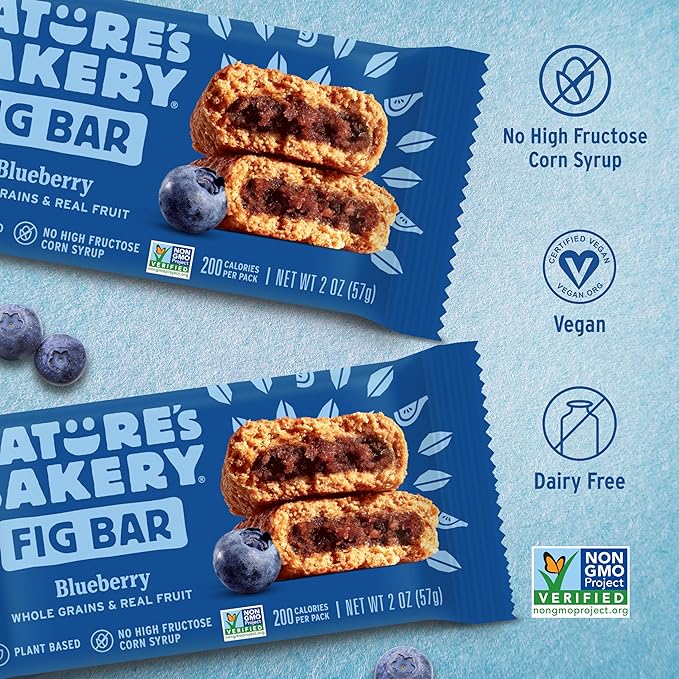 Nature?™s Bakery Whole Wheat Fig Bars, Blueberry, Real Fruit, Vegan, Non-GMO, Snack bar, 7 boxes
