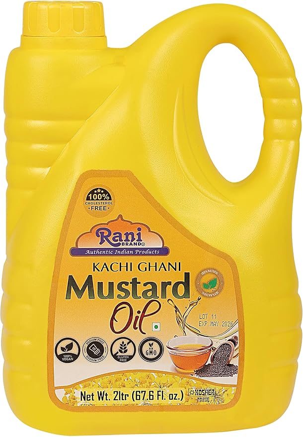 Rani Mustard Oil (Kachi Ghani) 67.6 Ounce (2 Liter) Pack of 2, NON-GMO | Gluten Free | Vegan | 100%