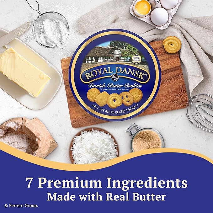 Royal Dansk Danish Butter Cookies, 48oz Exclusive Tin, Traditional Assortment, Made with Real