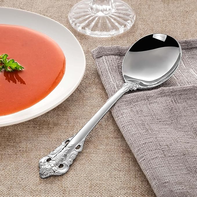 KEAWELL Gorgeous Round Soup Spoon, Set of 4, 18/10 Stainless Steel, Luxury Bouillon Spoon