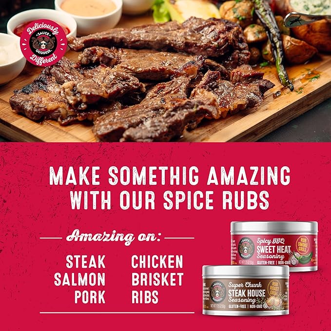 Sauce Goddess - BBQ Sweet Heat & Super Chunk Steakhouse Rub - Spicy-Sweet, Savory, Gluten-Free, No