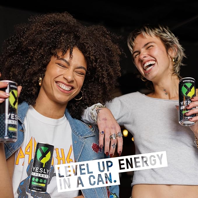 Yesly Energy Drink, Green Apple, Naturally Flavored Sparkling Energy Drink With Electrolytes