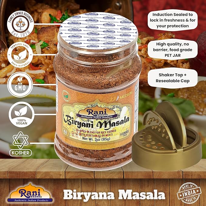 Rani Biryani Masala Curry (7-Spice Blend for Indian Rice Dishes, Pullao/Pilau) 3oz (85g) PET Jar ~
