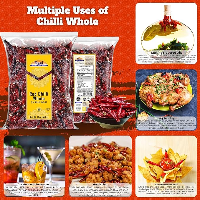 Rani Chilli Whole (Lal Mirch Sabut) 14oz (400g) ~ All Natural | Vegan | No Colors | Gluten Friendly