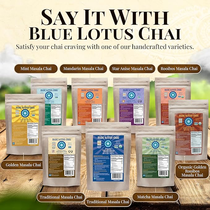 Blue Lotus Chai – Fully Organic Traditional Masala Chai - Makes 265 Cups – Just Add Hot Water, No