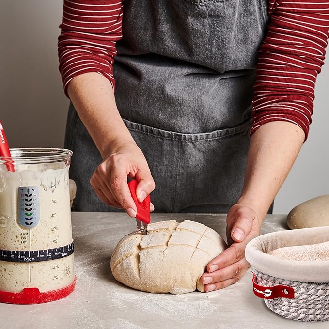 Sourdough Starter Kit (PRO 34oz Jar, 2xOval baskets, Red Bread Lame)
