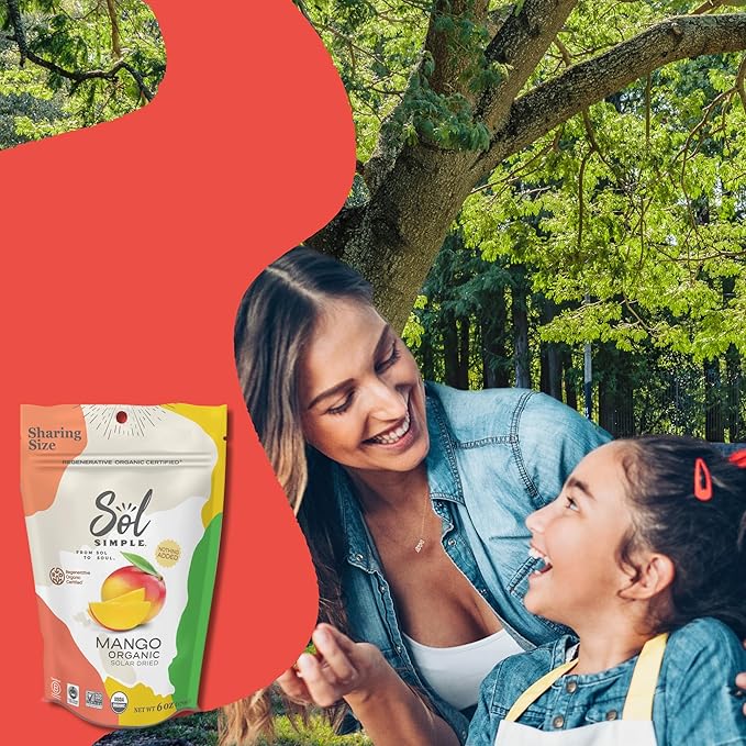 SOLSIMPLE Organic Dried Mango No Sugar Added 6oz Snack Pack (1 Bag) | Dehydrated Fruit | Organic