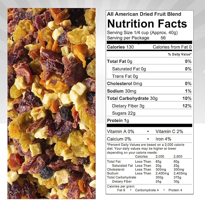 Traina Home Grown All American Sun Dried Fruit Blend -Diced Peaches, Cranberries, Blueberries