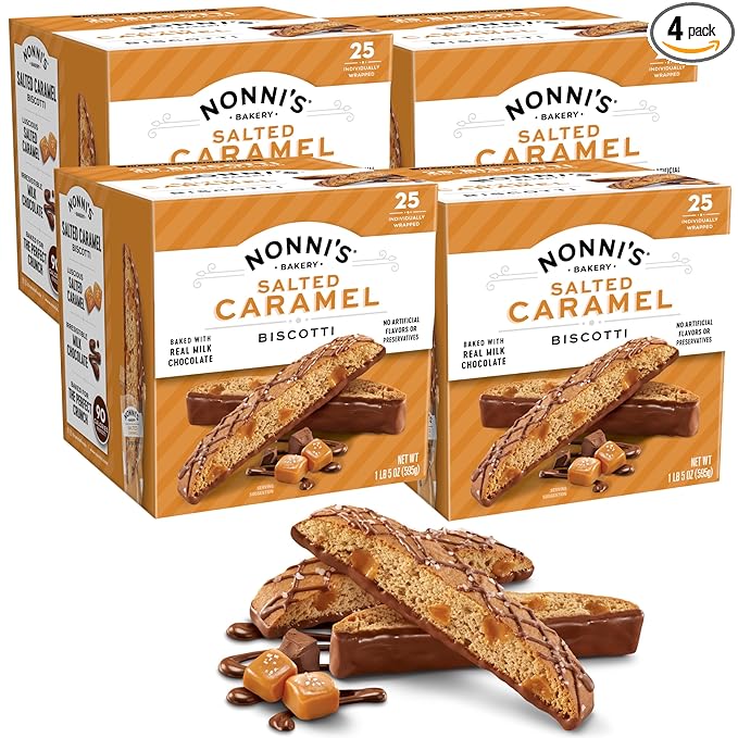 Nonni's Salted Caramel Milk Chocolate Biscotti Cookies ??Individually Wrapped Italian Coffee Snack