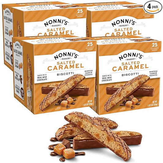 Nonni's Salted Caramel Milk Chocolate Biscotti Cookies ??Individually Wrapped Italian Coffee Snack