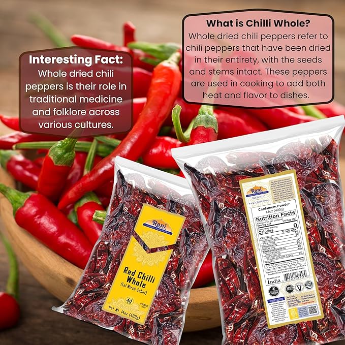 Rani Chilli Whole (Lal Mirch Sabut) 14oz (400g) ~ All Natural | Vegan | No Colors | Gluten Friendly