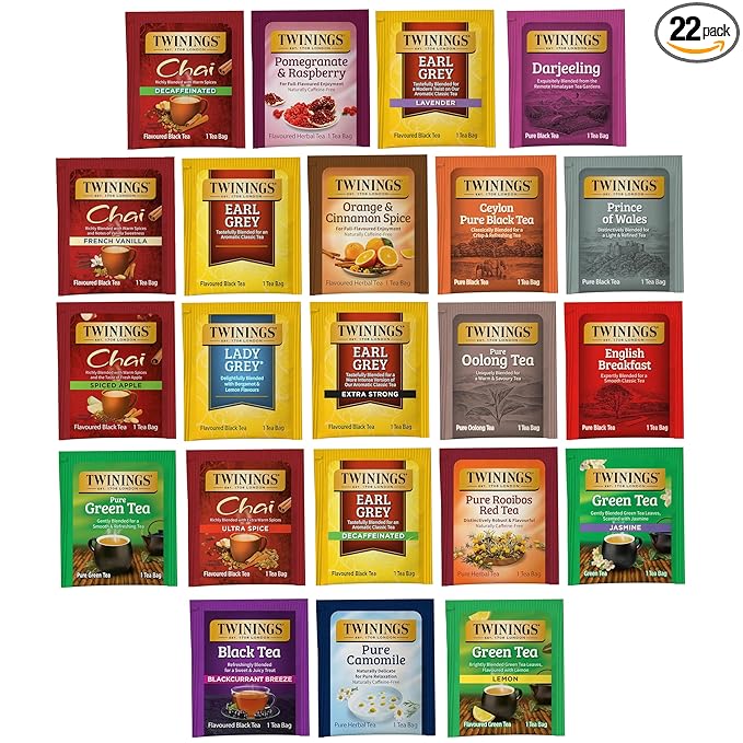 Twinings Tea Bag Sampler Assortment, Variety Pack (22 Count), 22 Unique Flavors for Tea Lovers: