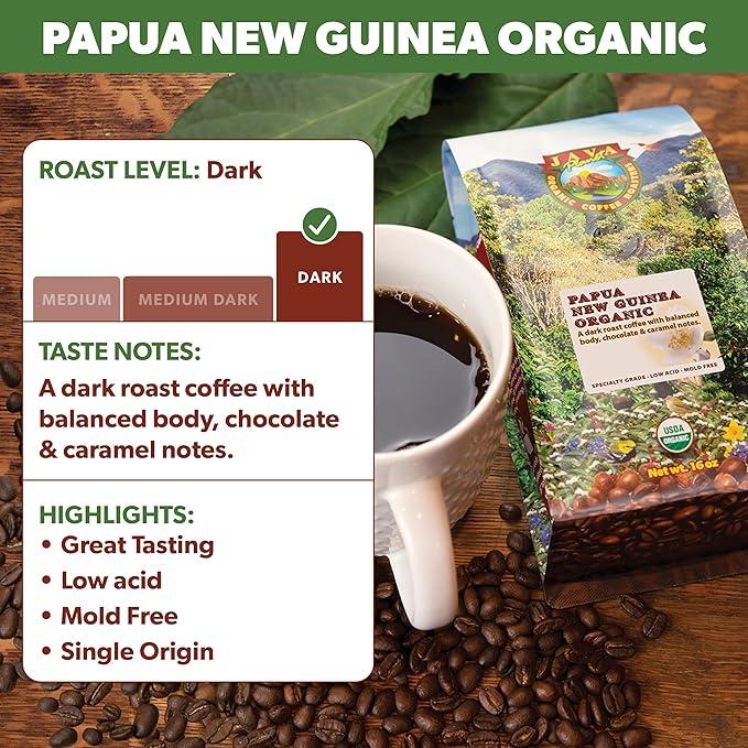 Low Acid Organic Coffee ??Whole Bean, Mold-Free & Stomach Friendly by Java Planet, Papua New Guinea