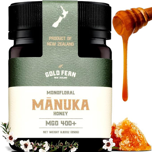 Gold Fern Honey - Raw New Zealand Manuka Honey Medical Grade | 8.8oz Monofloral MGO 400+ | Pure
