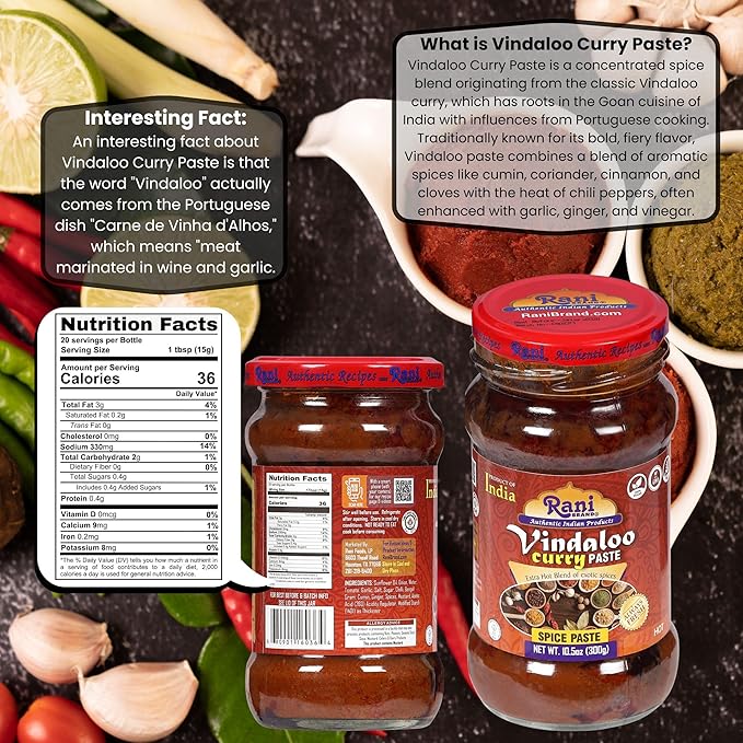 Rani Vindaloo Curry Cooking Spice Paste, Hot! 10.5oz (300g) Glass Jar ~ No Colors | All Natural |