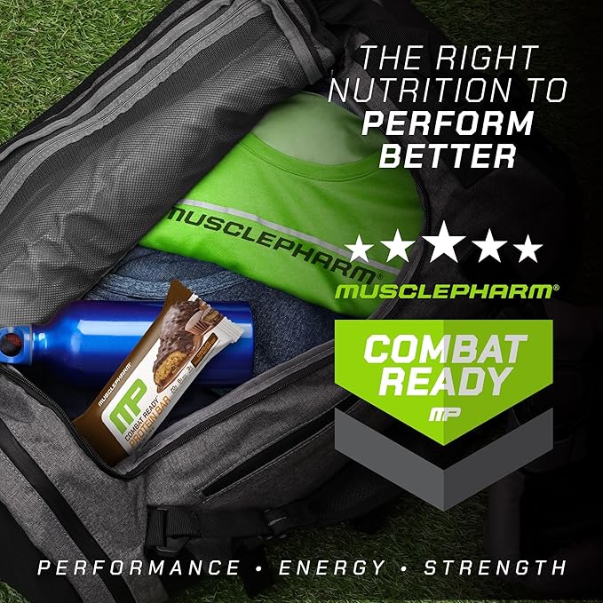 MusclePharm Combat Ready Chocolate Peanut Butter Cup, High Protein Bars, Combat Cravings, Fuel