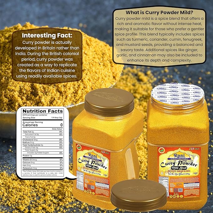 Rani Curry Powder Mild (10-Spice Authentic Indian Blend) 5lbs (2.27kg) PET Jar ~ All Natural |