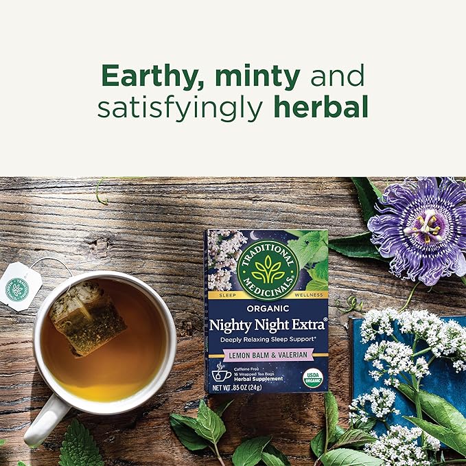 Traditional Medicinals Organic Nighty Night Extra Tea With Valerian Root for Relaxation, 96 Tea