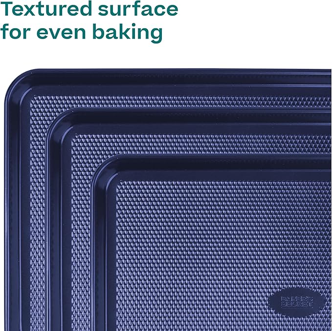 Baker's Secret Baking Sheets Non Stick, 3x Cookie Sheets for Oven, Diamond Texture Premium Air