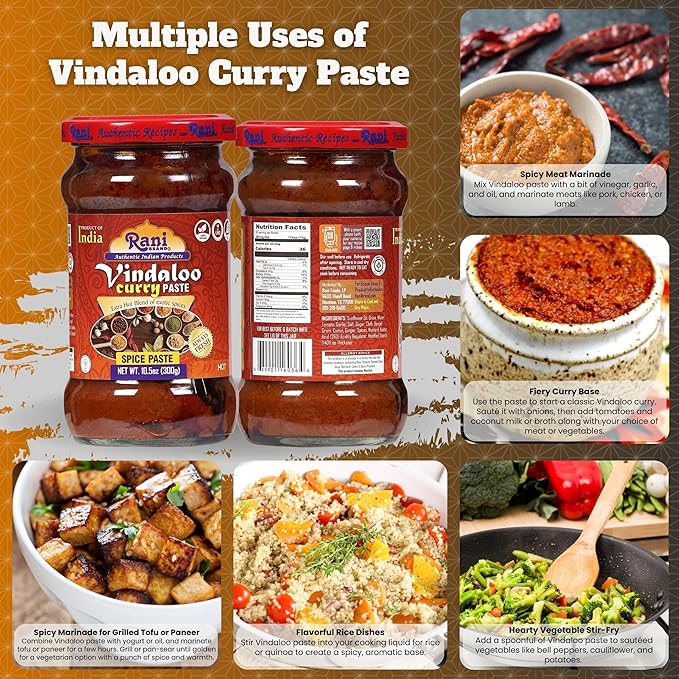 Rani Vindaloo Curry Cooking Spice Paste, Hot! 10.5oz (300g) Glass Jar ~ No Colors | All Natural |