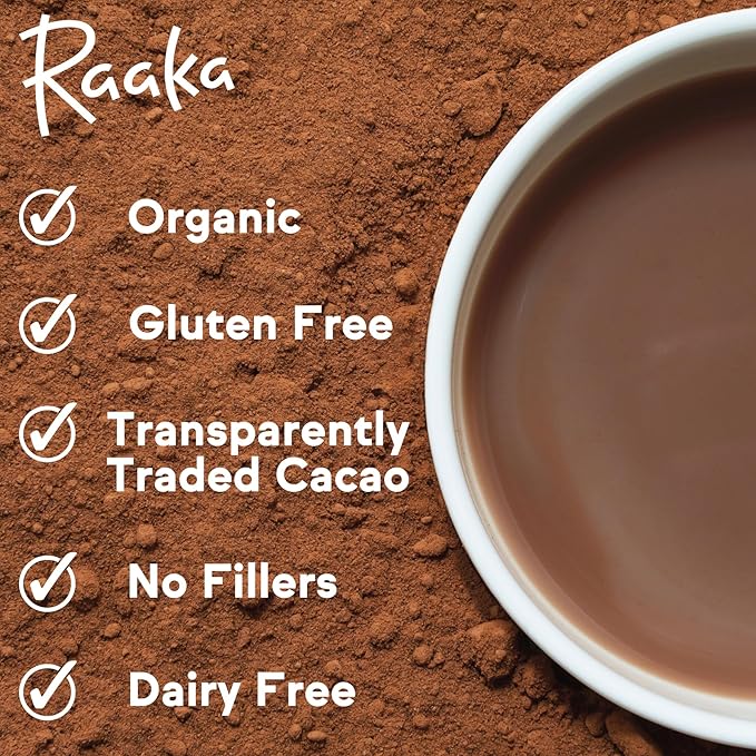 Raaka Premium Hot Chocolate Mix - Vegan, Organic, Gluten and Dairy Free - Lightly Sweetened Gourmet