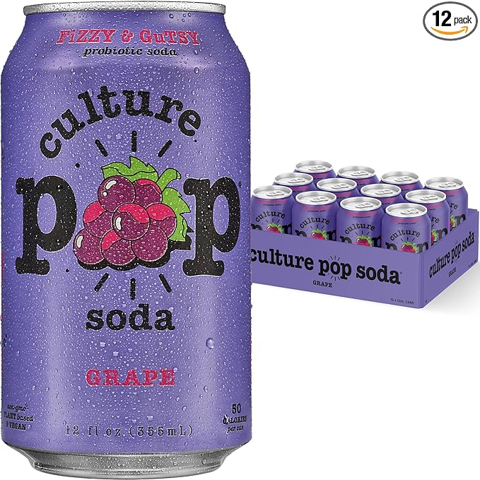 Culture Pop Soda, Grape, Probiotic Low Sugar Soda, Sparkling Juice Alternative, Non-GMO, Kosher
