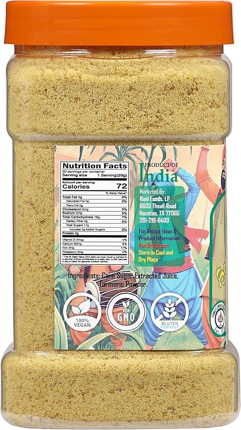 Rani Haldi Gur Shakkar (Turmeric with Indian Jaggery) Indian Unrefined Raw Cane Sugar 35oz (2.2lbs)