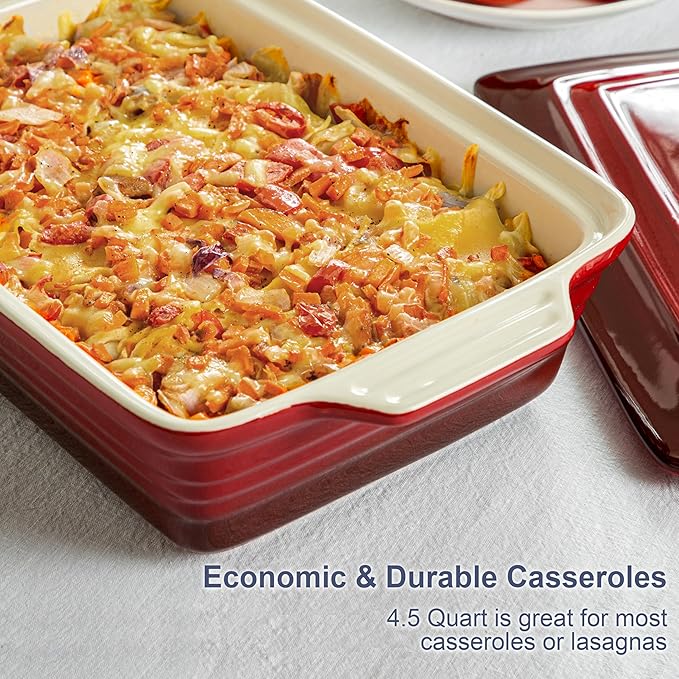 LOVECASA 4.5 Quart Ceramic Casserole Dish with Lid, 9x13 Baking Dish for Oven, Lasagna Pan Deep