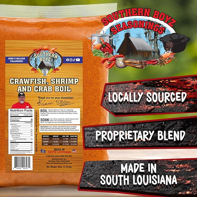 Southern Boyz Seasonings Cajun Seafood Boil, 4 Pound Bulk Sack (No MSG Blend - Seasons 35-40 Pounds
