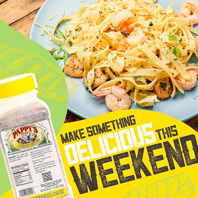 Pappy's Lemon Pepper - Zesty Seasoning for Grilled Chicken, Fish, Shrimp, Roasted Vegetables, and