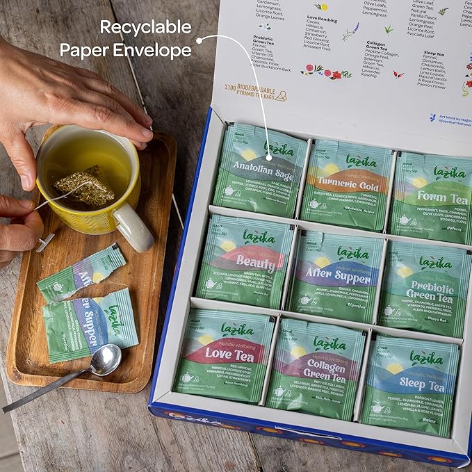 Lazika Herbal Tea Variety Pack with Lovely Presentation Box, 54 Counts, Holistic Wellbeing Tea