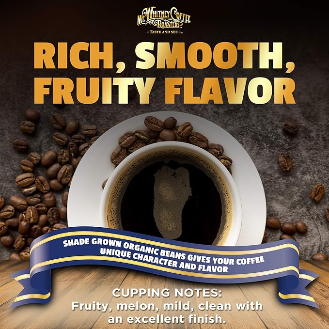 Mt. Whitney Organic Swiss Water, Low Acid, Decaf Coffee from Peru (Whole Bean, 12 Oz)