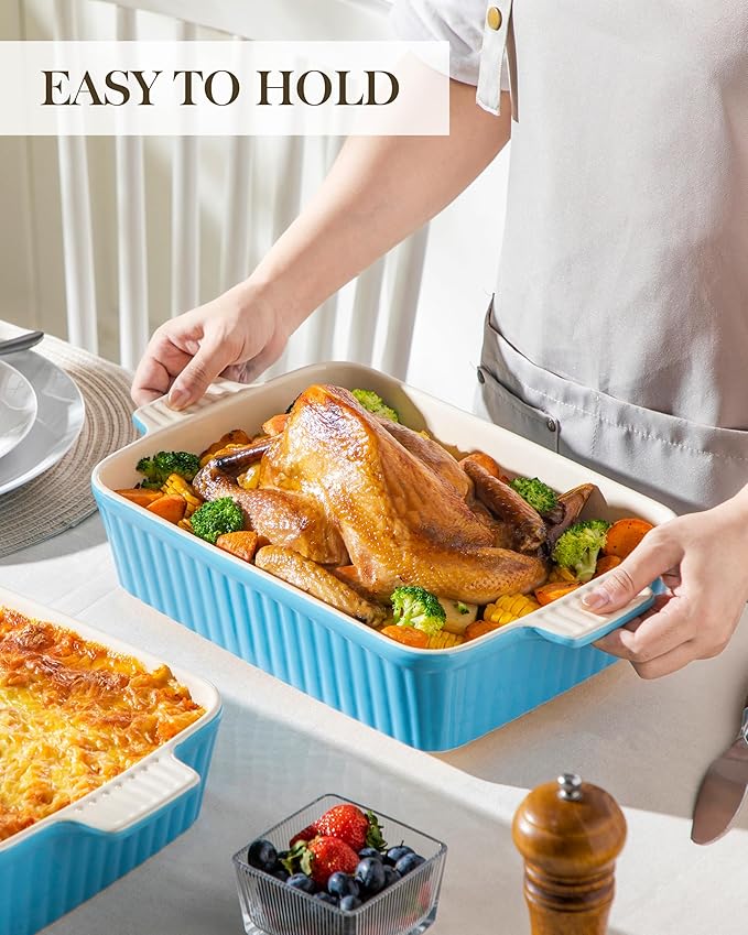 MALACASA 4.4 QT Baking Dish, 9x13 Large Casserole Dish for Oven, Ceramic Baking Pan, Rectangular