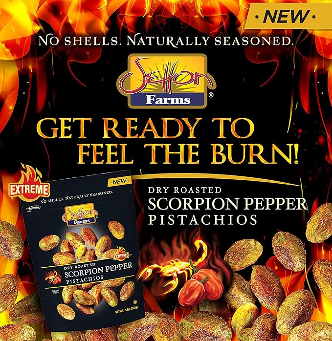 Setton Farms Pistachios, Scorpion Pepper Extreme Flavor Naturally Seasoned No Shell Pistachio Nuts
