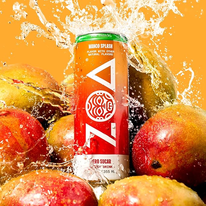 ZOA Zero Sugar Energy Drinks, Mango Splash - Sugar Free with Electrolytes, Healthy Vitamin C, Amino