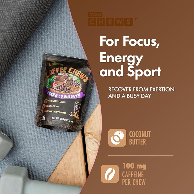 YouChews Coffee Chews - Grab & Go Energy with 100mg per Chew of Clean, Green Caffeine. With Real