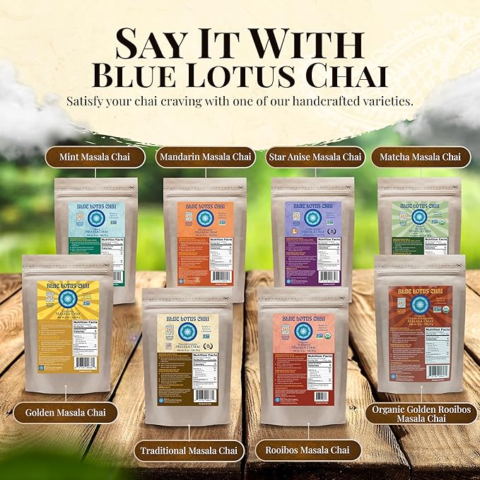 Blue Lotus Chai ??Organic Rooibos Masala Chai - Makes 265 Cups ??Caffeine-Free, No Steeping, No