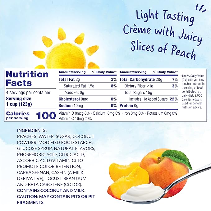 Dole Fruit Bowls Low Fat Peaches & Creme Parfait Snacks, 4.3oz 24 Total Cups, Gluten & Dairy Free