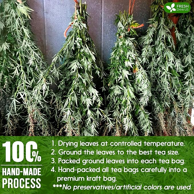 FreshDrinkUS, Premium 45 Mugwort Leaf Tea Bags, 100% Natural and Pure Mugwort Leaves. Loose Leaf