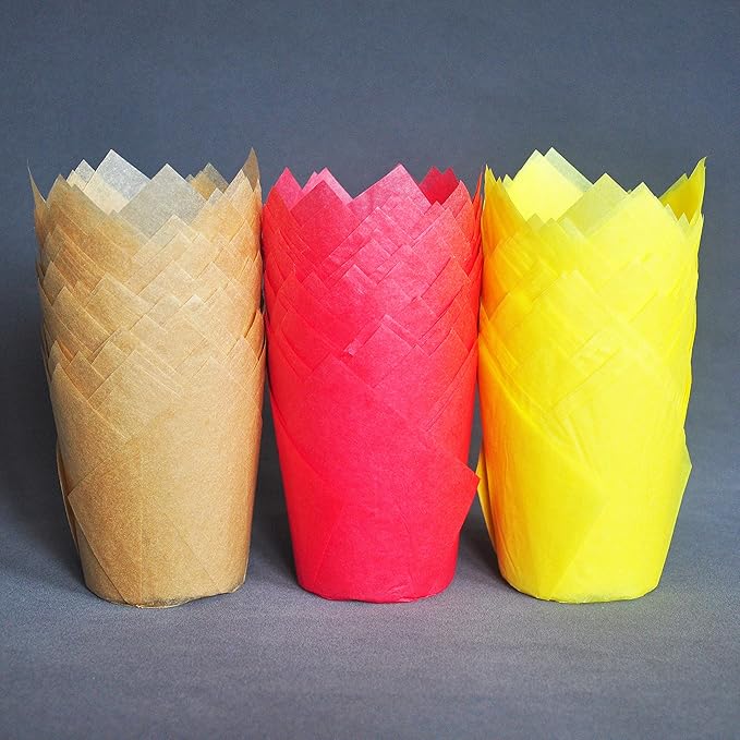 Large Greaseproof paper Wrappers Muffin Baking cupcake cups liners, 2-1/4" x 4" Natural,Red,Yellow