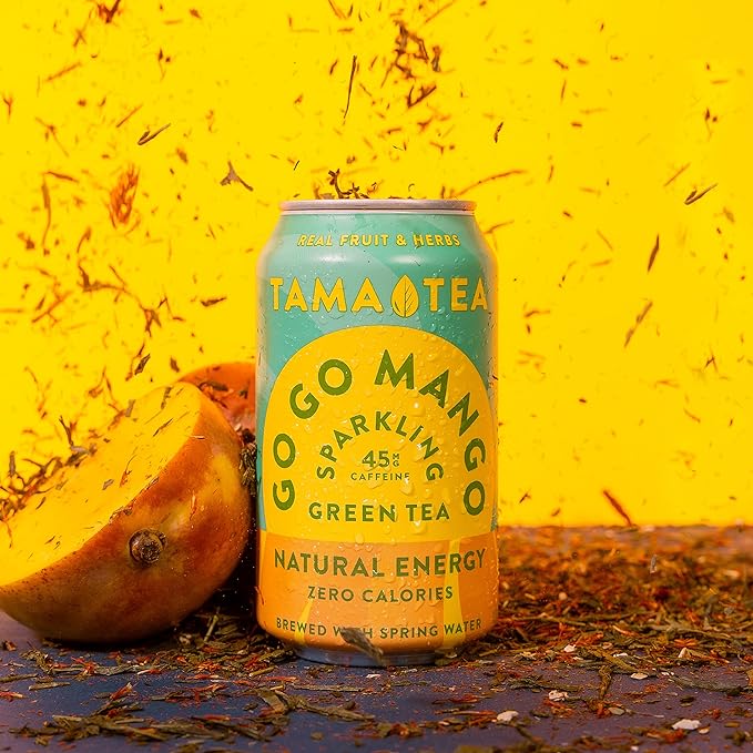 Tama Tea Sugar-Free Sparkling Green Tea, Mango – Organic & Naturally Energizing – Zero Calories