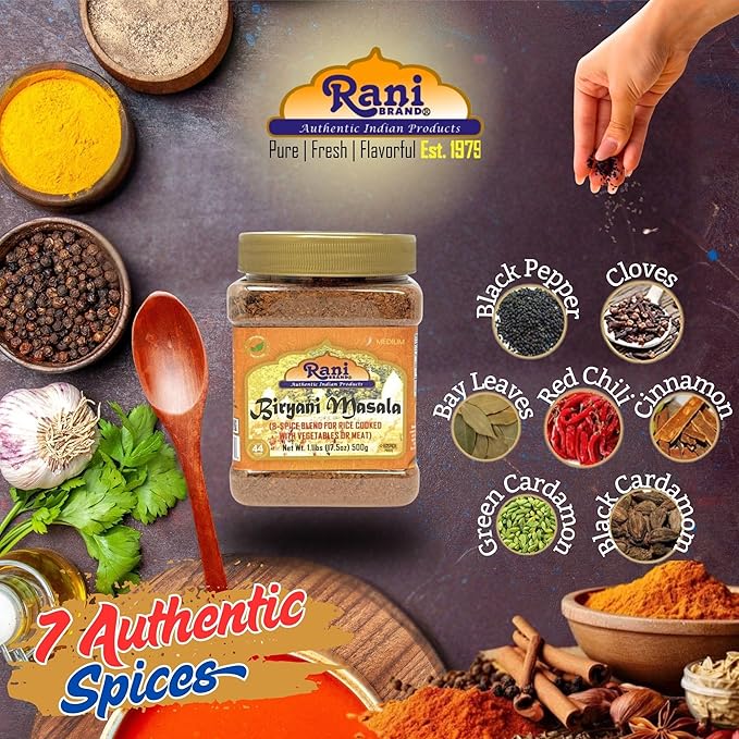 Rani Biryani Masala Curry (7-Spice Blend for Indian Rice Dishes, Pullao/Pilau) 17.5oz (1.1lb) 500g