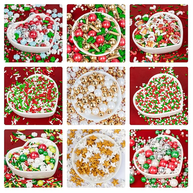Christmas Sprinkles Pearls for Cake Decorating,130g Red Green White and Silver Pearl Mixed,Edible